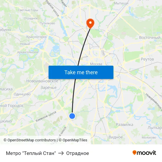 Метро "Теплый Стан" to Отрадное map