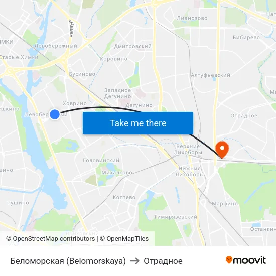 Беломорская (Belomorskaya) to Отрадное map