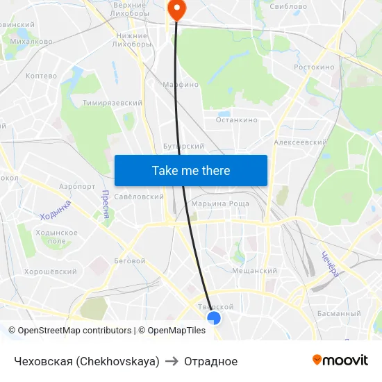 Чеховская (Chekhovskaya) to Отрадное map