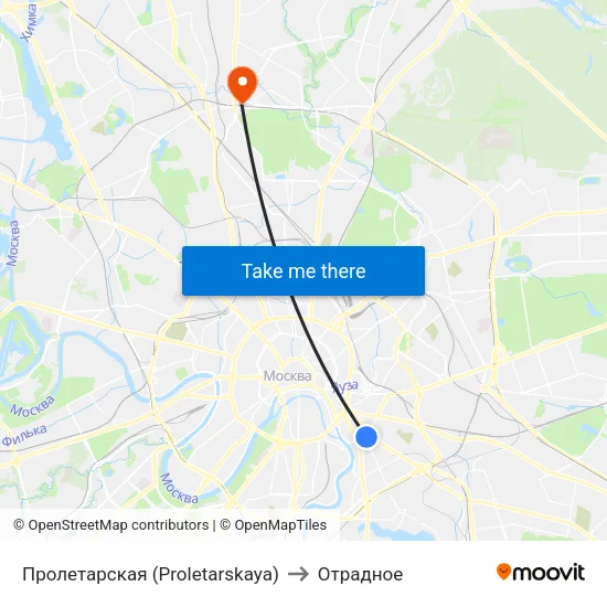 Пролетарская (Proletarskaya) to Отрадное map