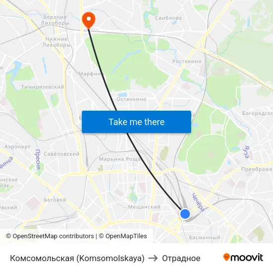 Комсомольская (Komsomolskaya) to Отрадное map