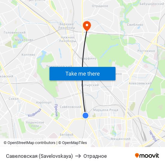 Савеловская (Savelovskaya) to Отрадное map