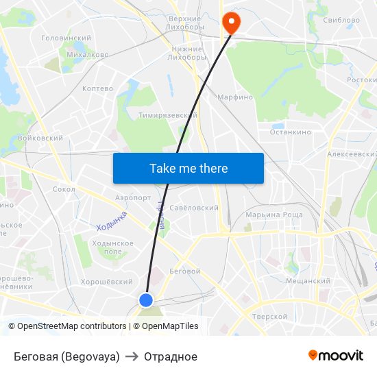 Беговая (Begovaya) to Отрадное map