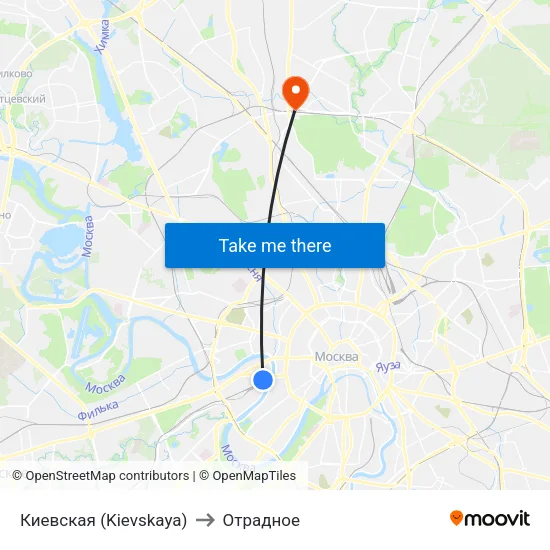 Киевская (Kievskaya) to Отрадное map