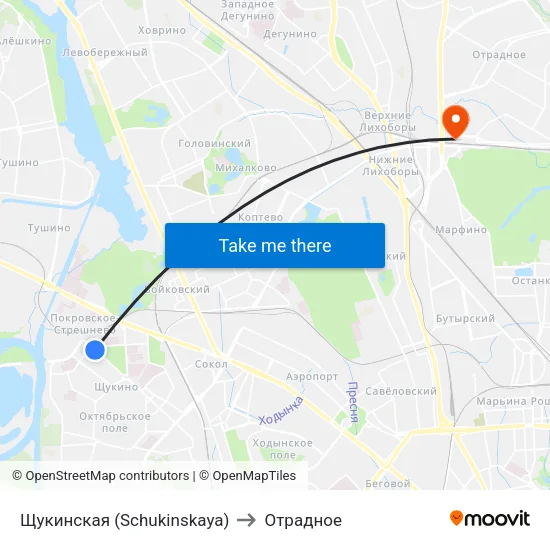 Щукинская (Schukinskaya) to Отрадное map