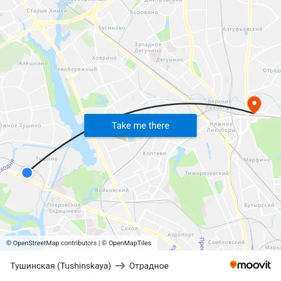 Тушинская (Tushinskaya) to Отрадное map