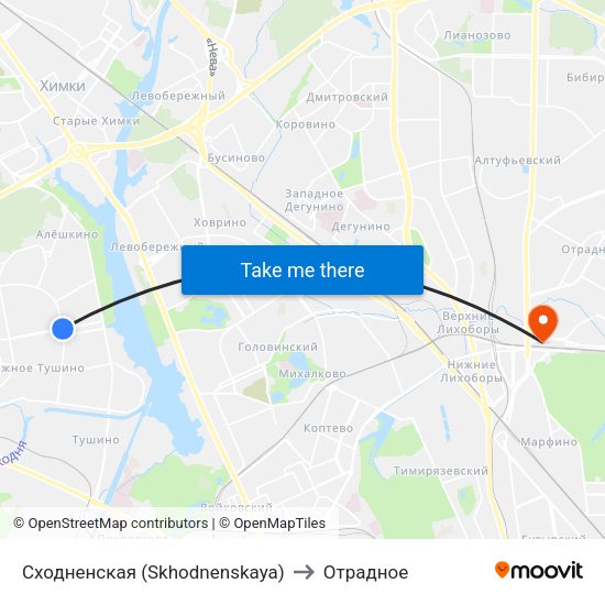 Сходненская (Skhodnenskaya) to Отрадное map
