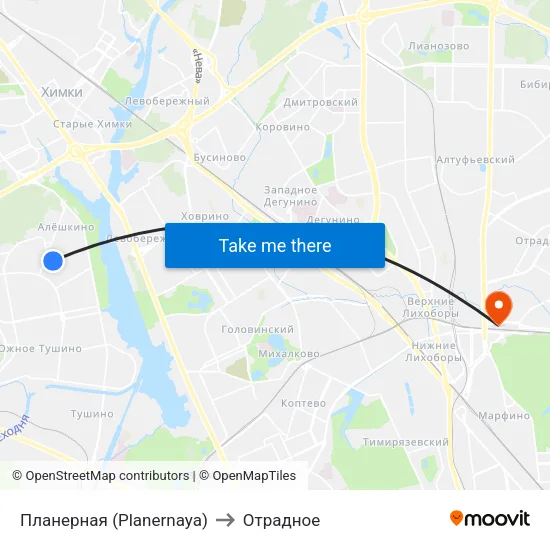Планерная (Planernaya) to Отрадное map