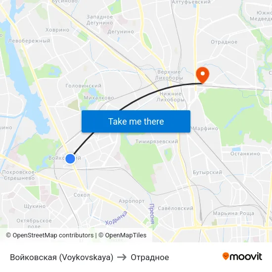 Войковская (Voykovskaya) to Отрадное map