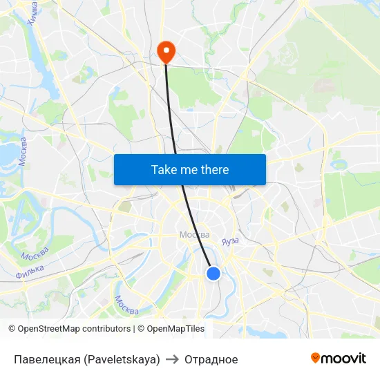 Павелецкая (Paveletskaya) to Отрадное map