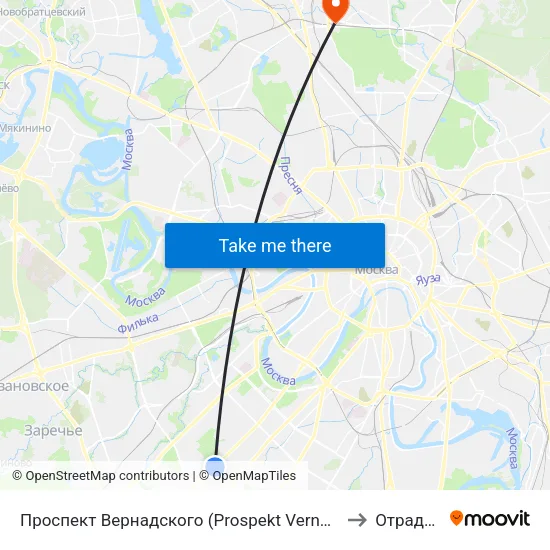 Проспект Вернадского (Prospekt Vernadskogo) to Отрадное map