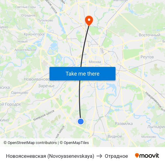 Новоясеневская (Novoyasenevskaya) to Отрадное map