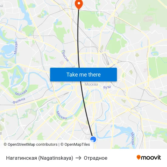 Нагатинская (Nagatinskaya) to Отрадное map