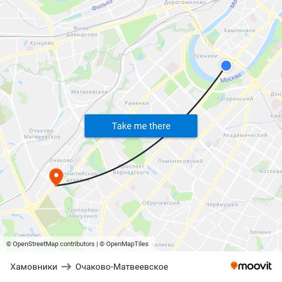 Хамовники to Очаково-Матвеевское map