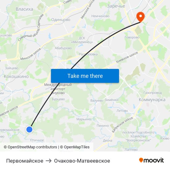 Первомайское to Очаково-Матвеевское map