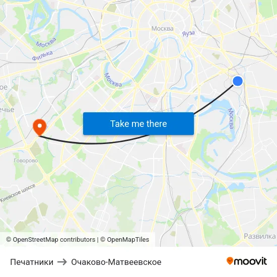Печатники to Очаково-Матвеевское map