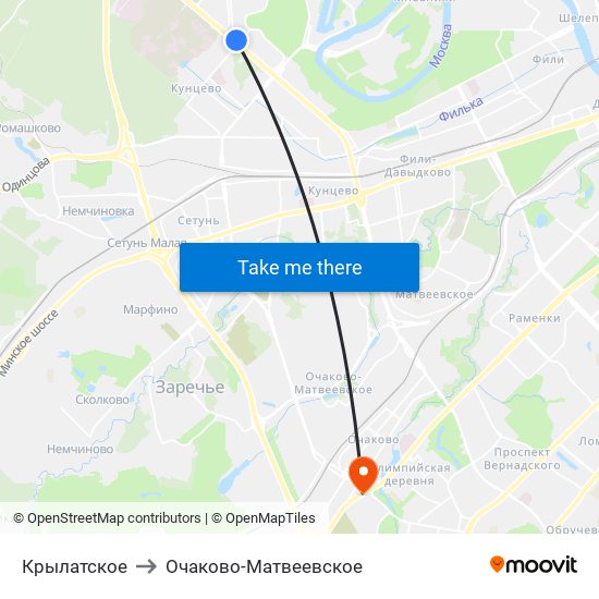 Крылатское to Очаково-Матвеевское map