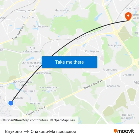 Внуково to Очаково-Матвеевское map