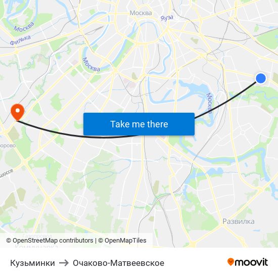 Кузьминки to Очаково-Матвеевское map