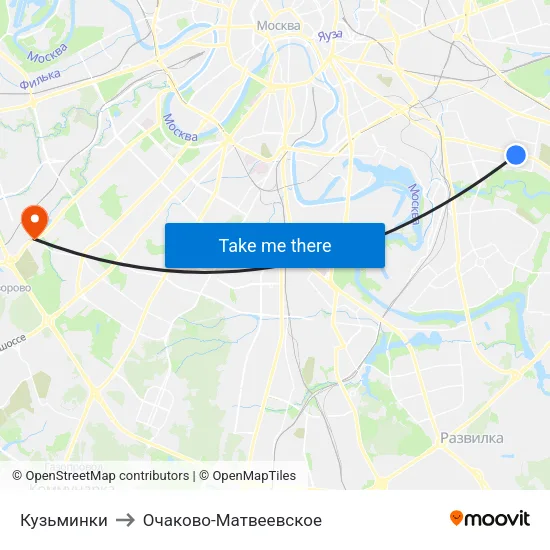 Кузьминки to Очаково-Матвеевское map