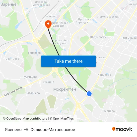 Ясенево to Очаково-Матвеевское map