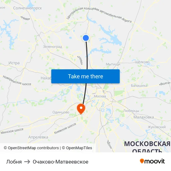 Лобня to Очаково-Матвеевское map