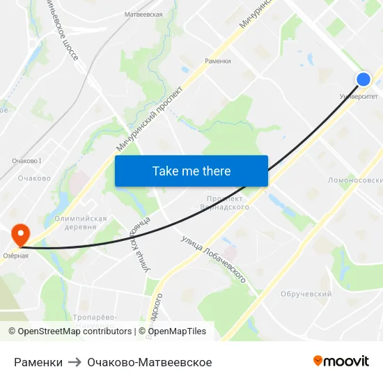 Раменки to Очаково-Матвеевское map