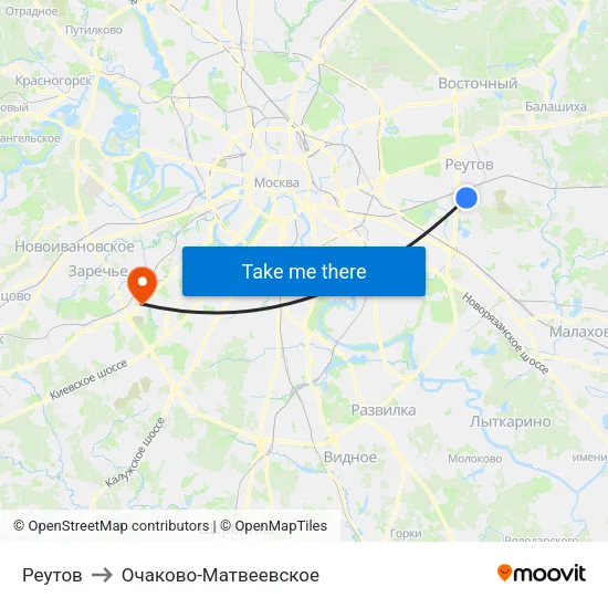 Реутов to Очаково-Матвеевское map