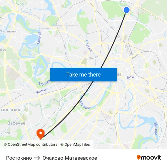 Ростокино to Очаково-Матвеевское map