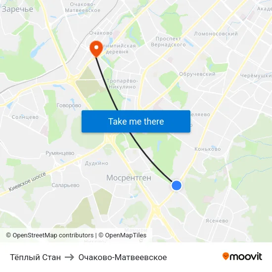Тёплый Стан to Очаково-Матвеевское map