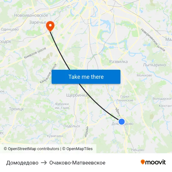 Домодедово to Очаково-Матвеевское map