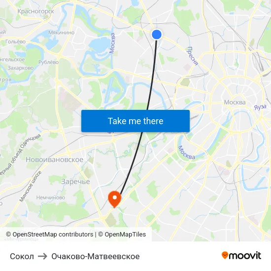 Сокол to Очаково-Матвеевское map