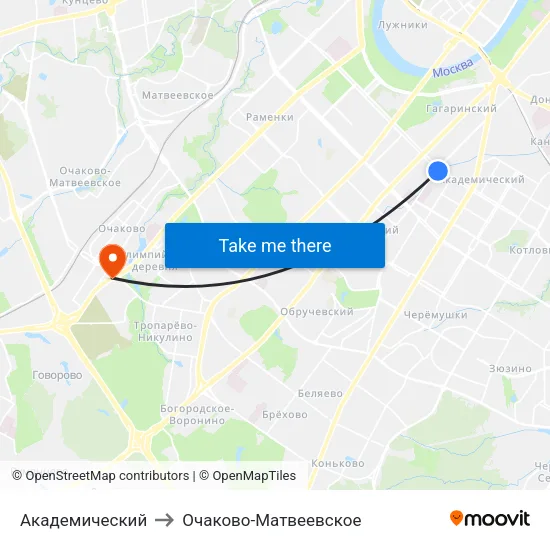 Академический to Очаково-Матвеевское map