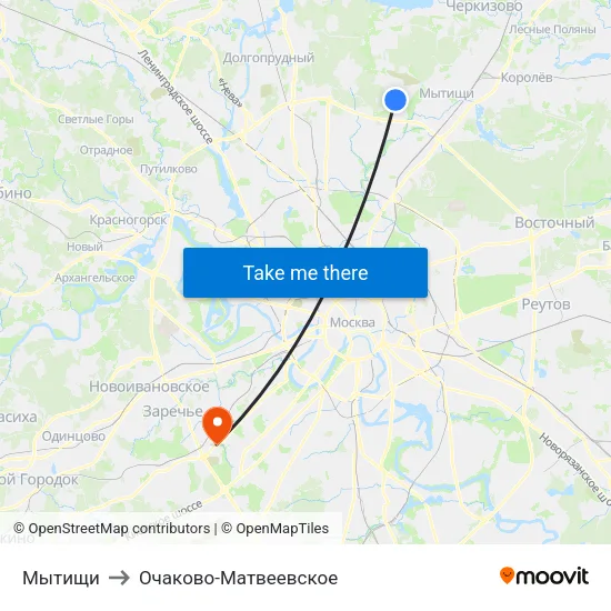 Мытищи to Очаково-Матвеевское map