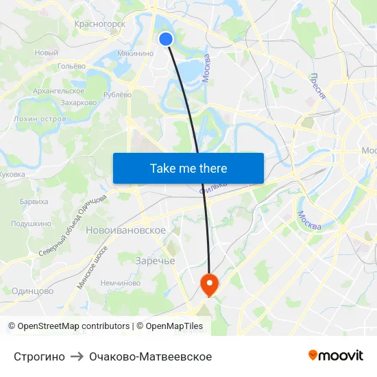 Строгино to Очаково-Матвеевское map