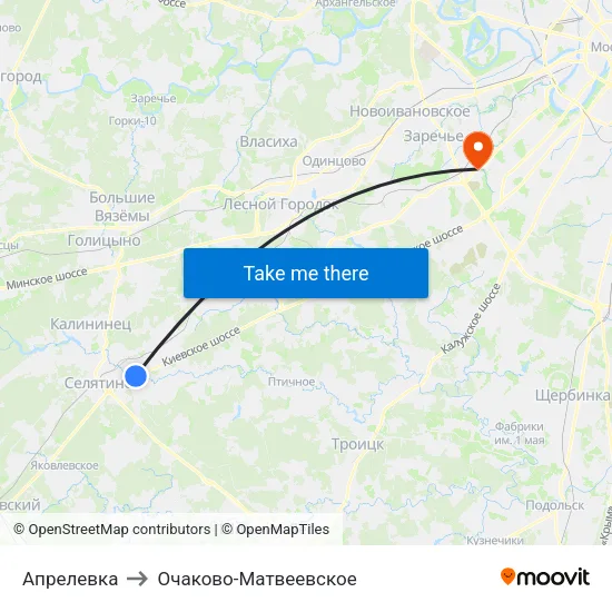 Апрелевка to Очаково-Матвеевское map