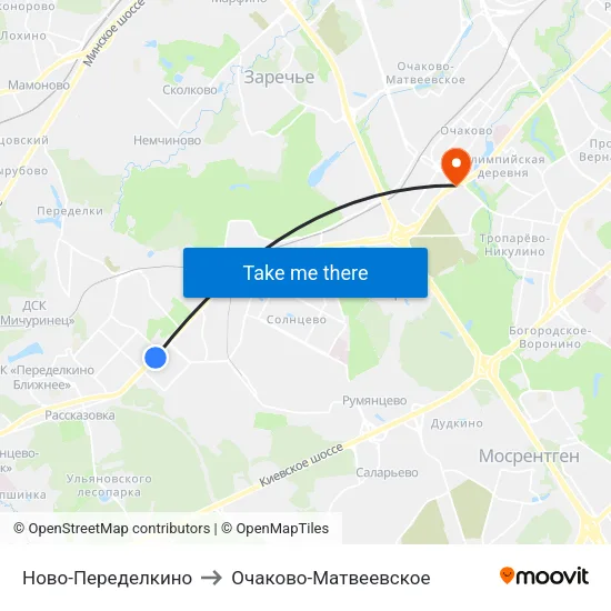 Ново-Переделкино to Очаково-Матвеевское map