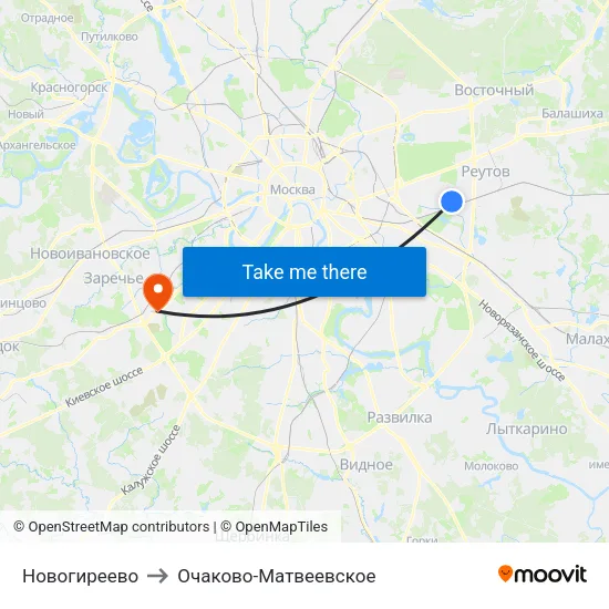 Новогиреево to Очаково-Матвеевское map
