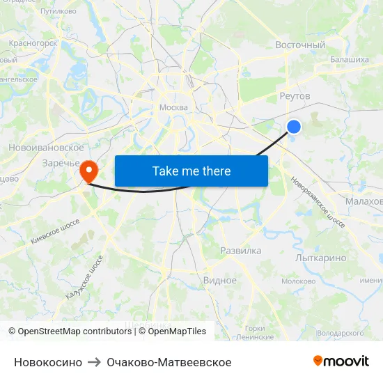 Новокосино to Очаково-Матвеевское map