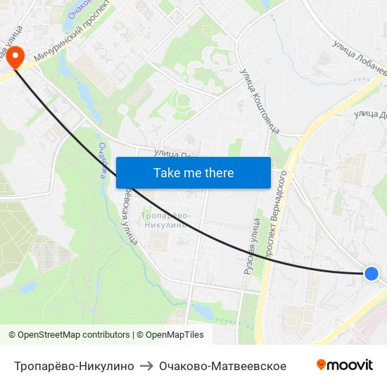 Тропарёво-Никулино to Очаково-Матвеевское map