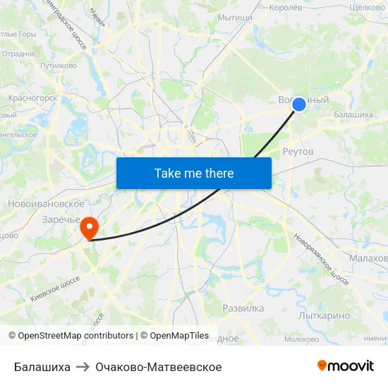 Балашиха to Очаково-Матвеевское map
