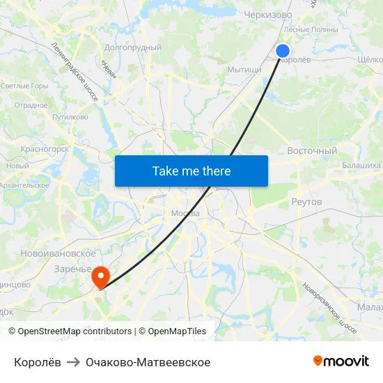 Королёв to Очаково-Матвеевское map
