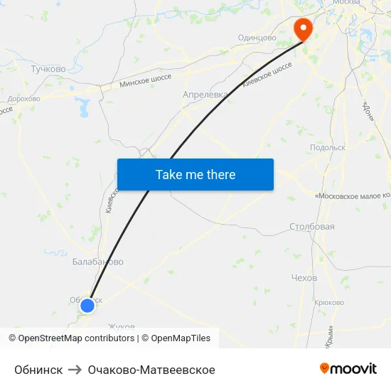 Обнинск to Очаково-Матвеевское map