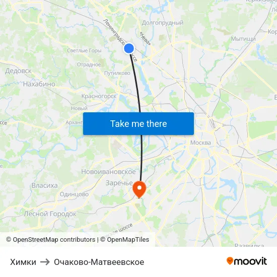 Химки to Очаково-Матвеевское map