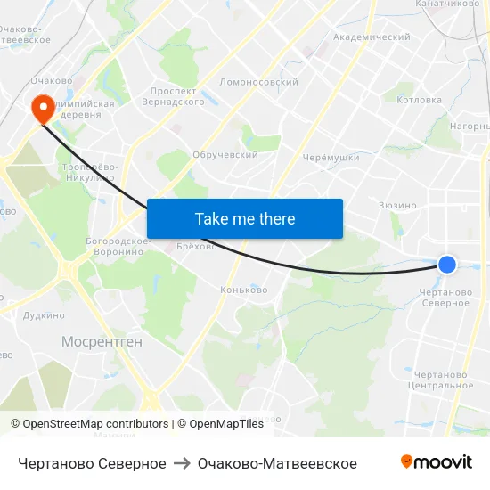 Чертаново Северное to Очаково-Матвеевское map