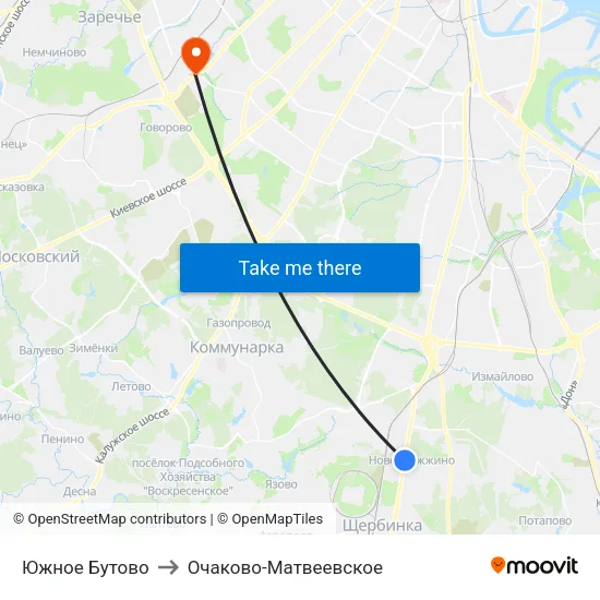 Южное Бутово to Очаково-Матвеевское map