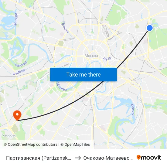 Партизанская (Partizanskaya) to Очаково-Матвеевское map