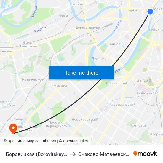 Боровицкая (Borovitskaya) to Очаково-Матвеевское map