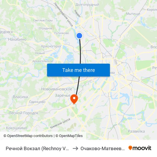 Речной Вокзал (Rechnoy Vokzal) to Очаково-Матвеевское map