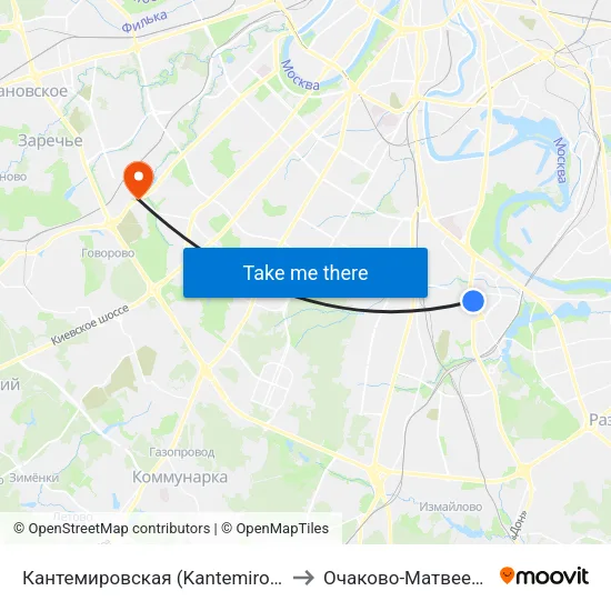 Кантемировская (Kantemirovskaya) to Очаково-Матвеевское map